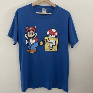 Vintage Super Mario Bros 3 Men’s Large Blue Raccoon Video Game T-Shirt 2002 NES
